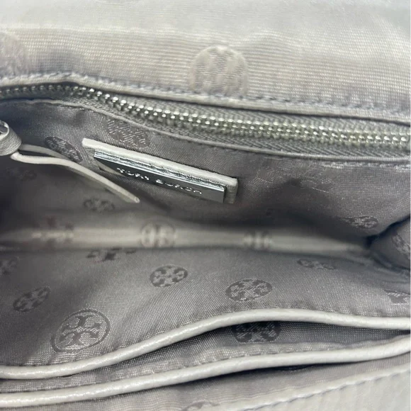 Tory Burch Britten Combo Crossbody Shoulder Bag Taupe Leather Silver Hardware - Picture 11 of 14